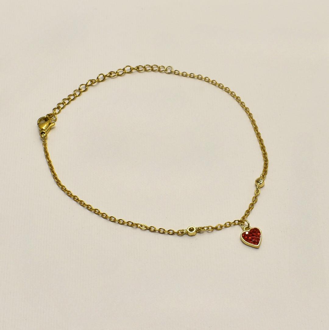 Gold Red Heart Dainty Bracelet