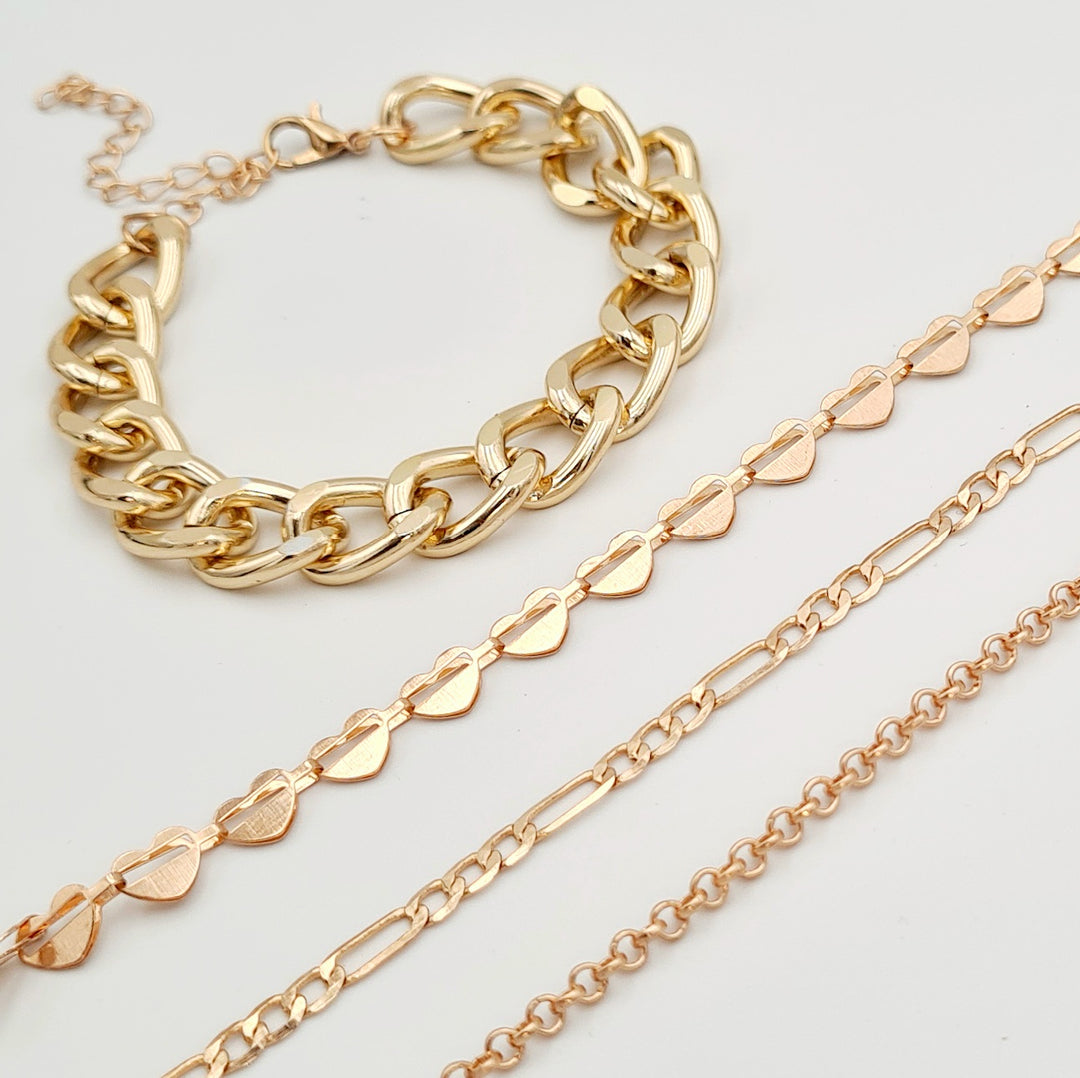 Gold Figaro Heart 4-Pack Bracelets