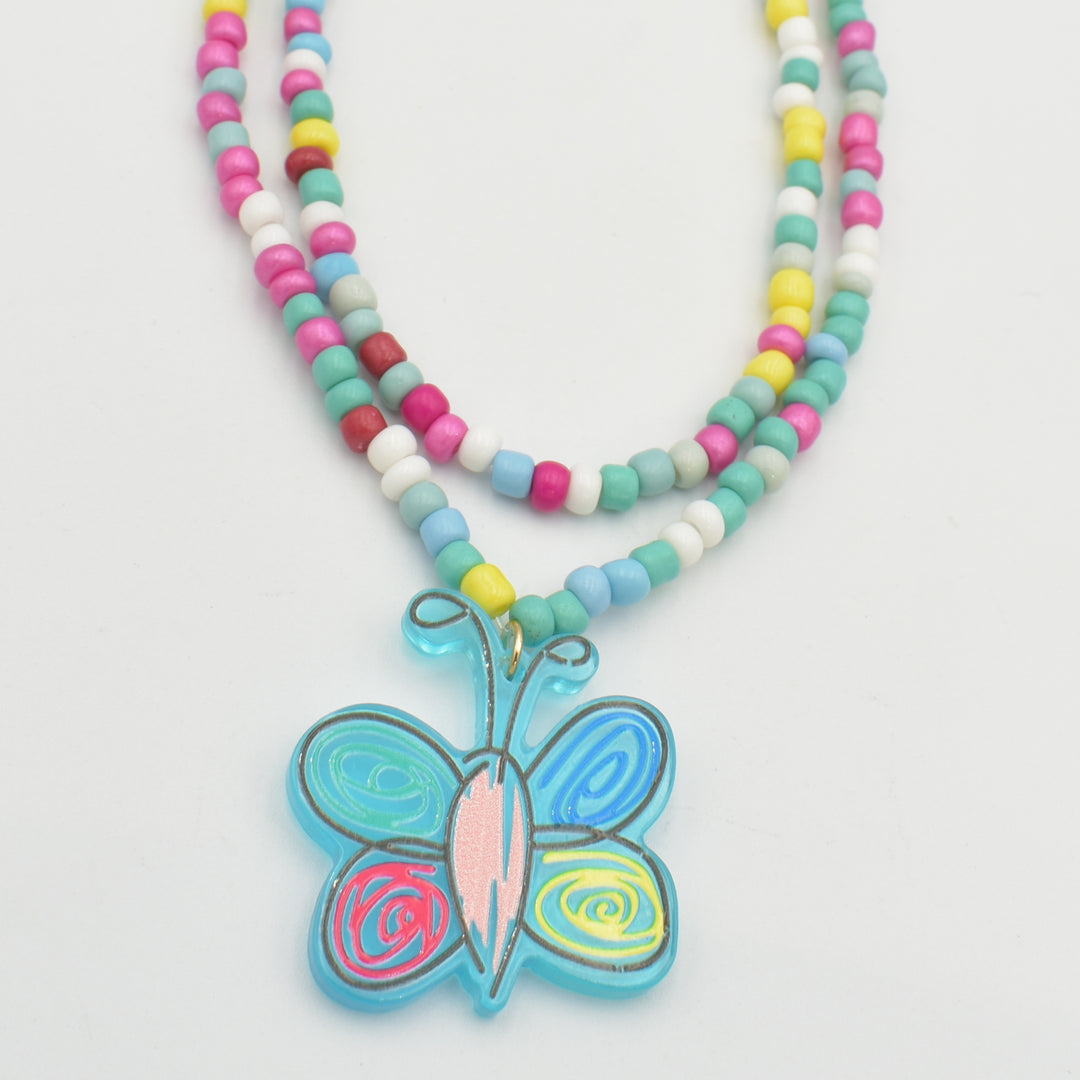 Kids Blue Butterfly Layered Necklace