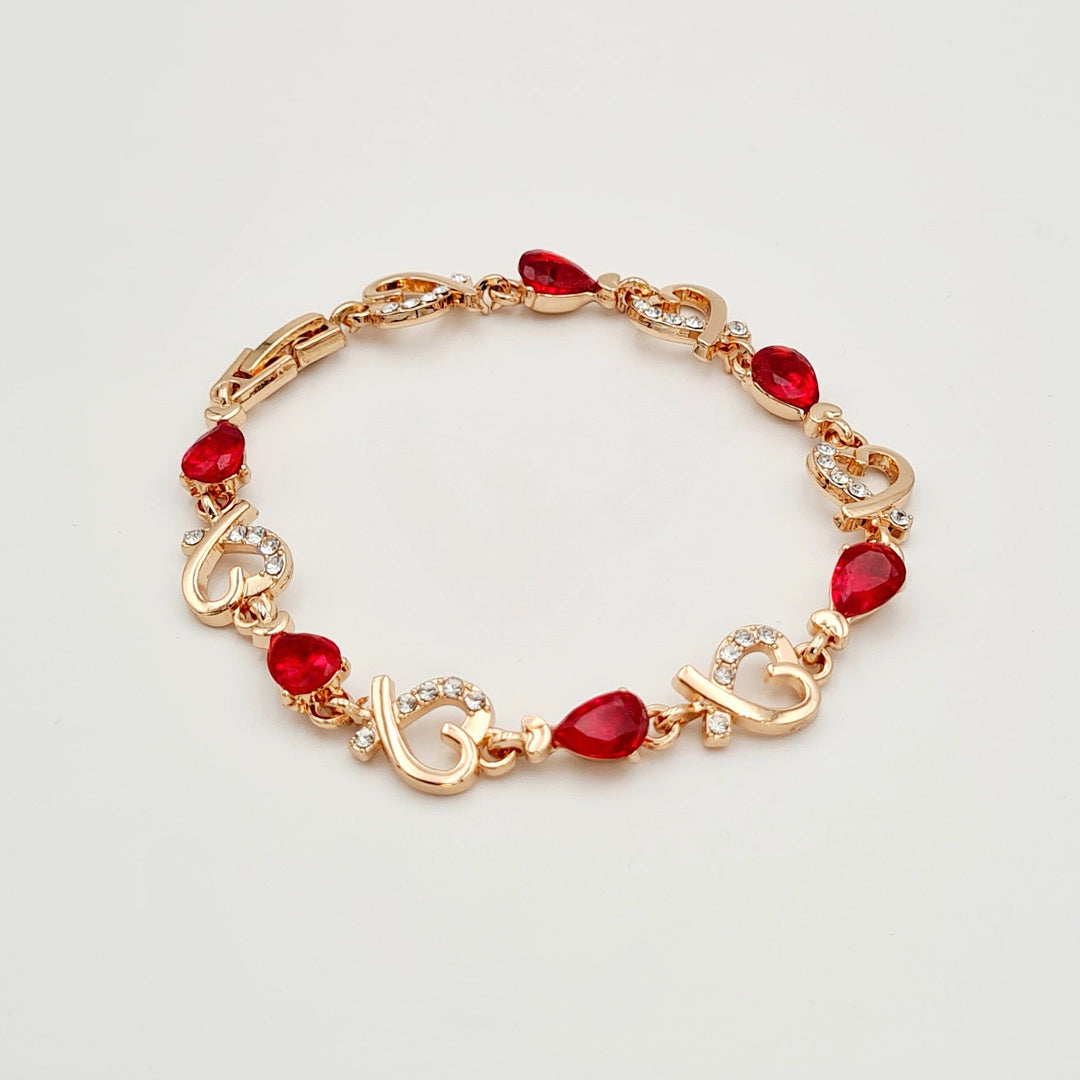 Gold Heart Ruby Diamante Bracelet