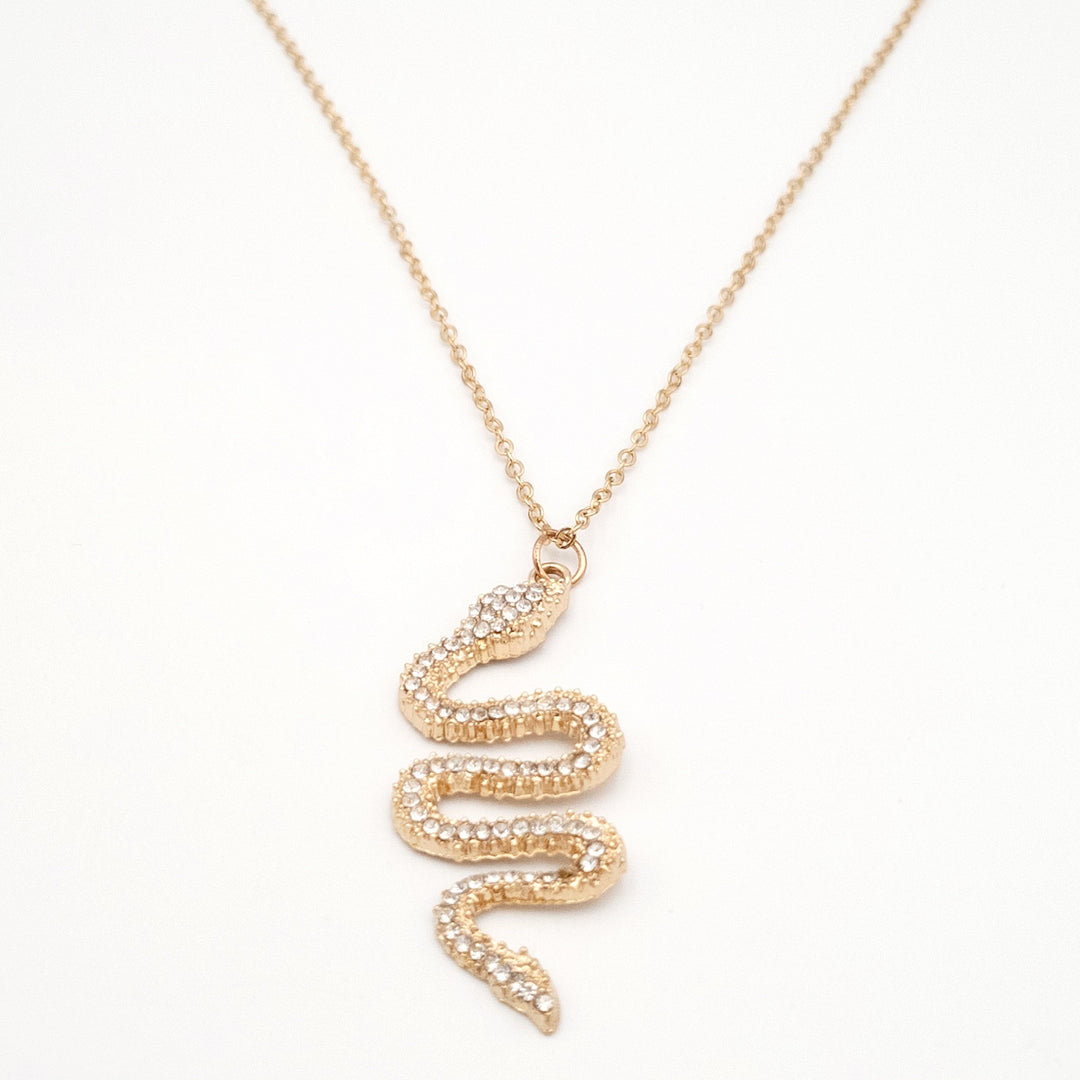 Gold Snake Diamante Pendant Necklace