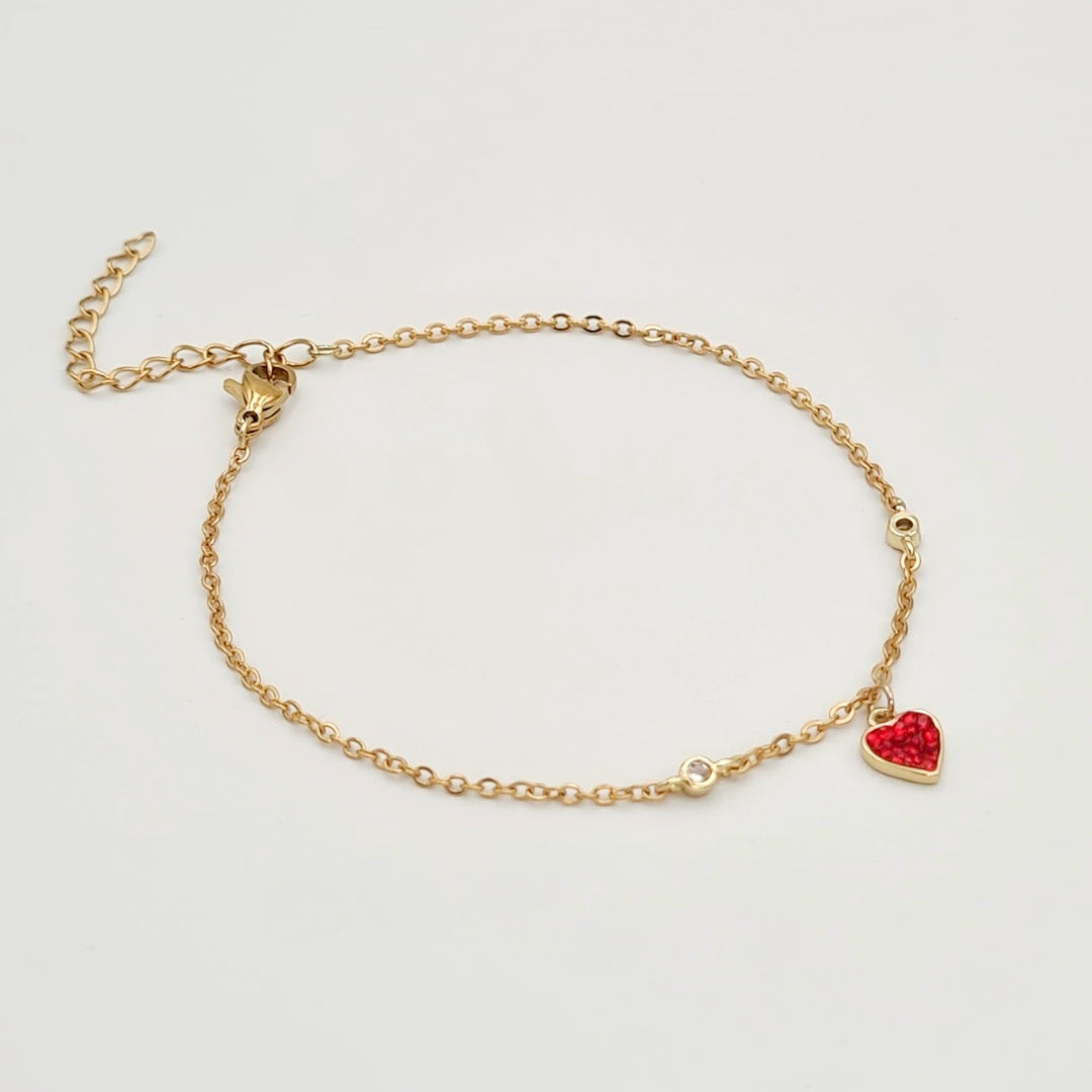 Gold Heart Red Dainty Bracelet