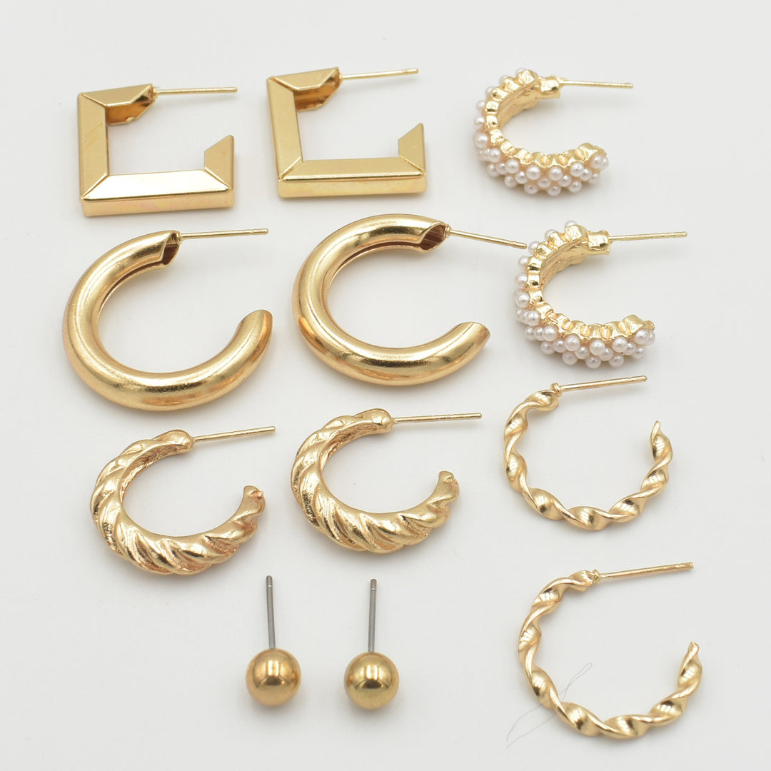 Gold Croissant Hoop 6-Pack Earrings
