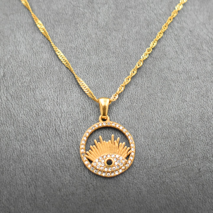 Gold Plated Zirconia Evil Eye Necklace