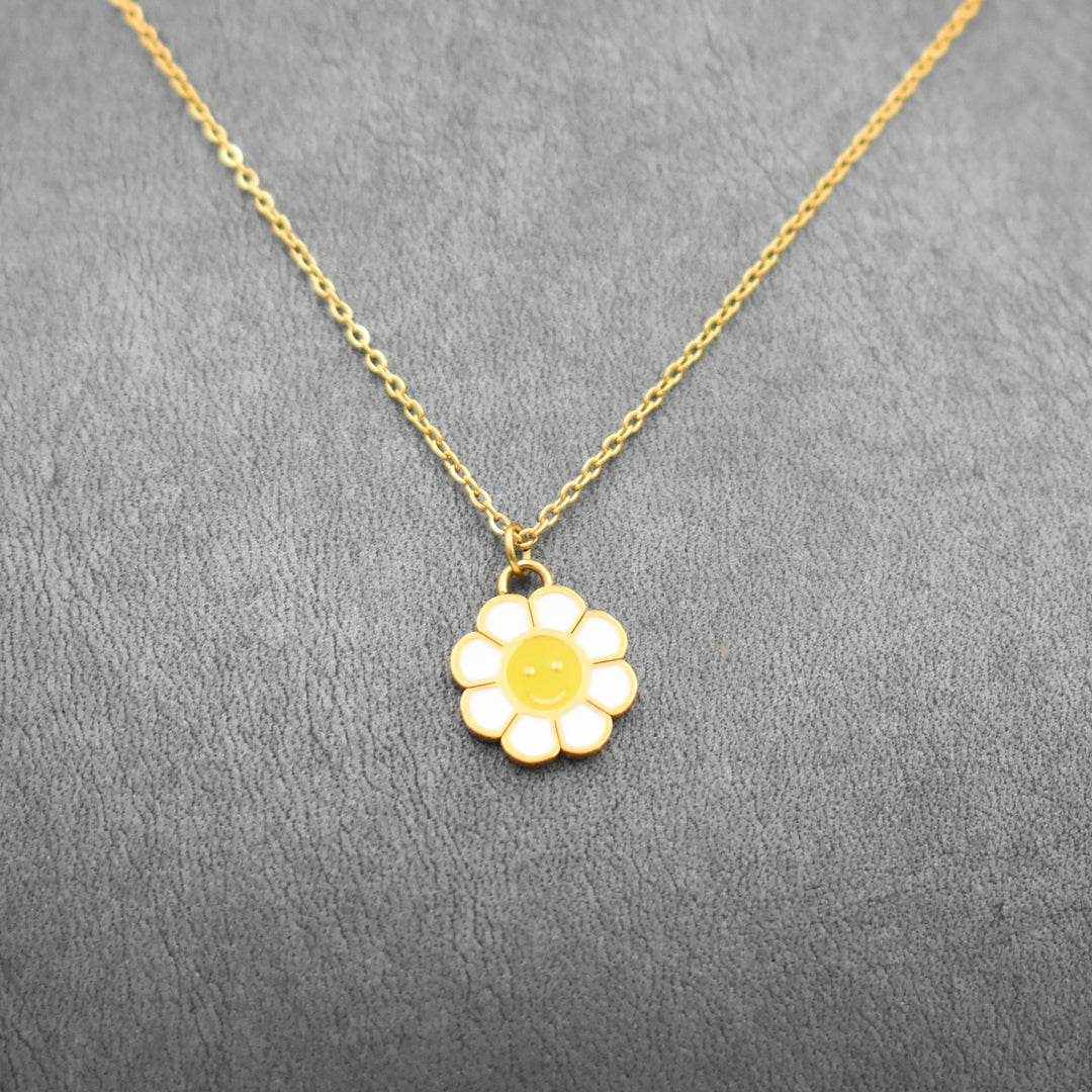 Gold Plated Sunflower Smiley Necklace