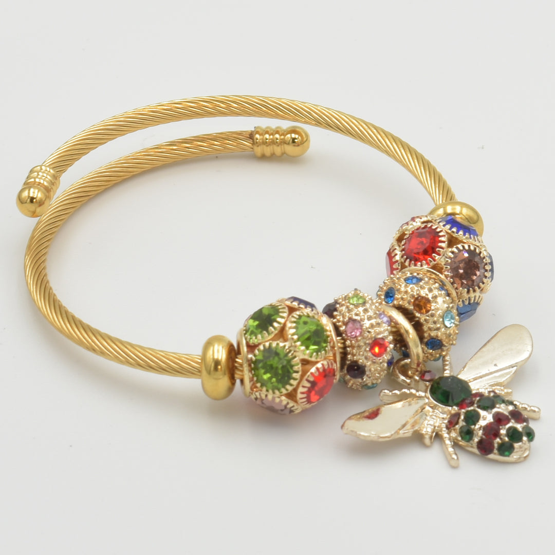Gold Bee Multicoloured Charm Bracelet