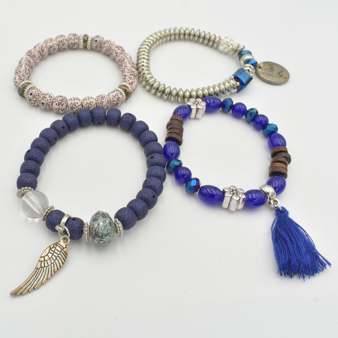 Blue Beaded 4-Pack Bracelets