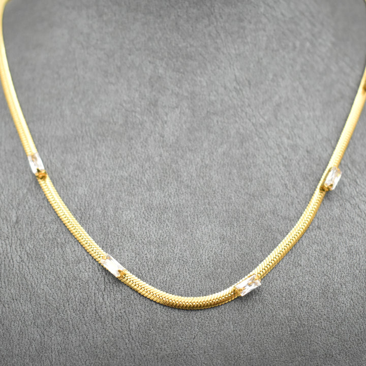 Gold Plated Snake with Baguette Cubic Necklace