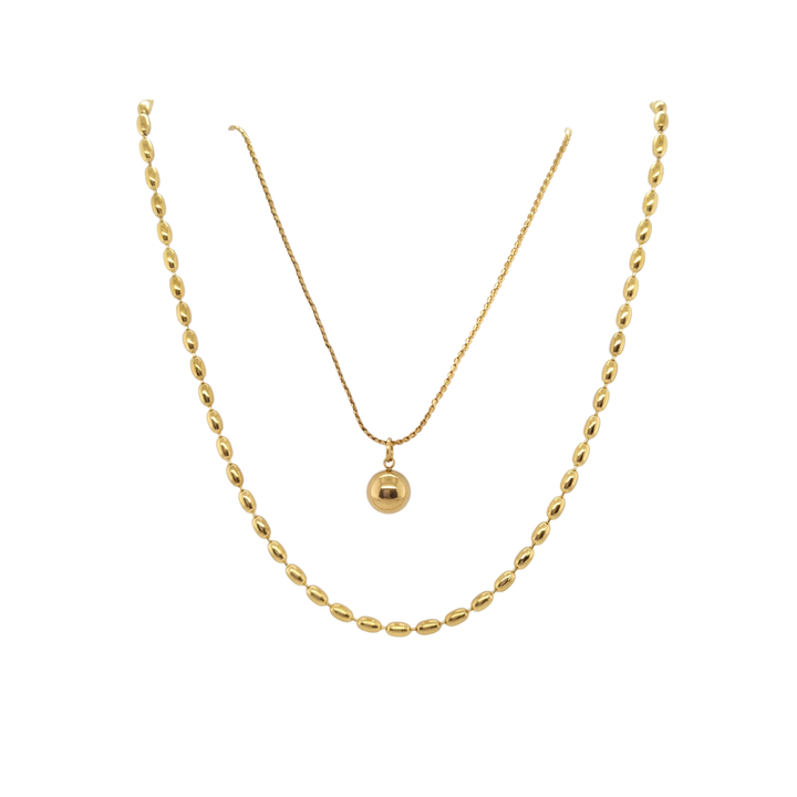 Gold Toned Double Layer Necklace with Ball Pendant