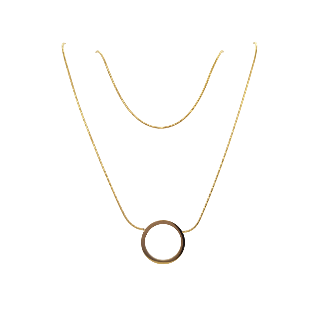 Gold Plated Double Layer Snake and Circle Necklace