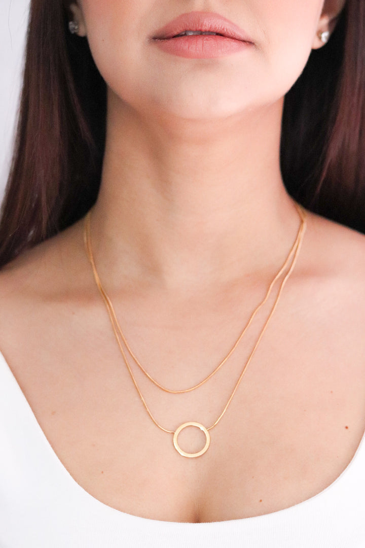 Gold Plated Double Layer Snake and Circle Necklace