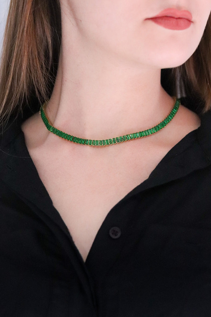 Green Cubic Zirconia Baguette Necklace