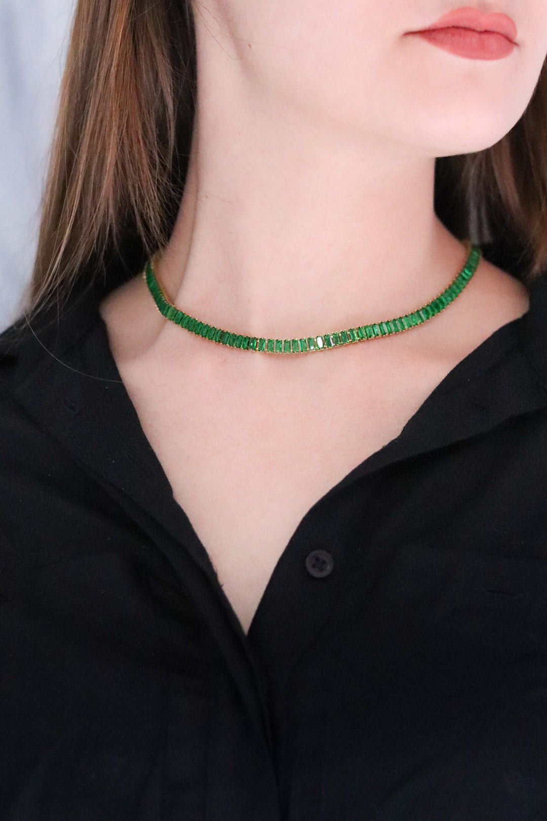 Green Cubic Zirconia Baguette Necklace