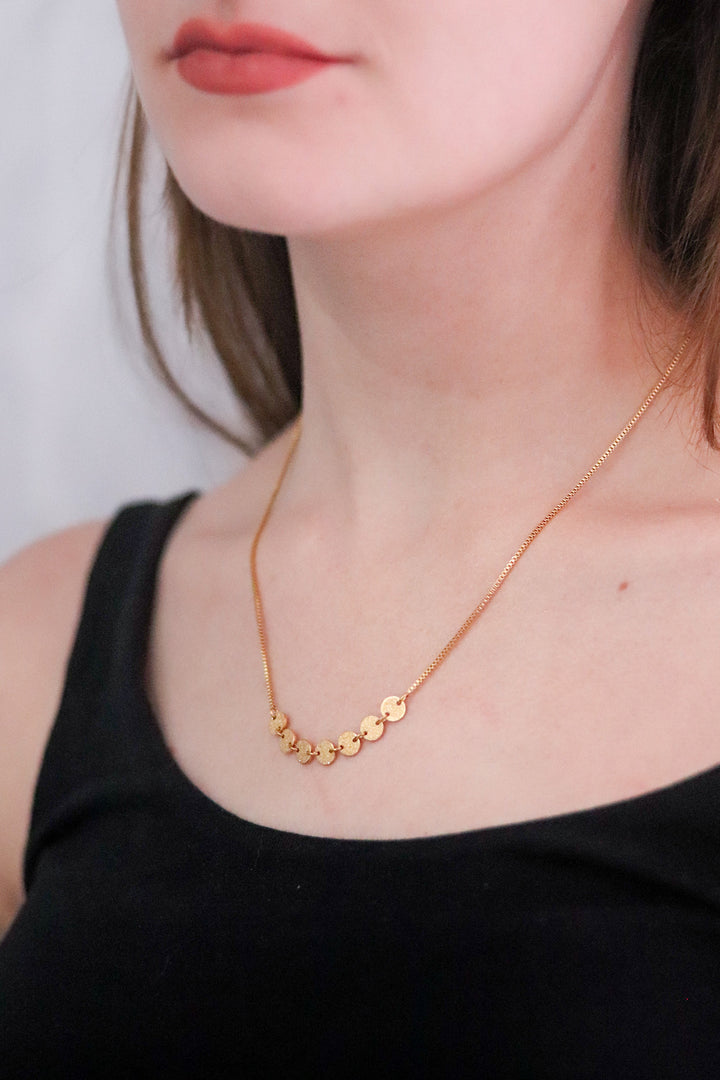 Gold Plated Necklace with Multiple Brushed Gold disks