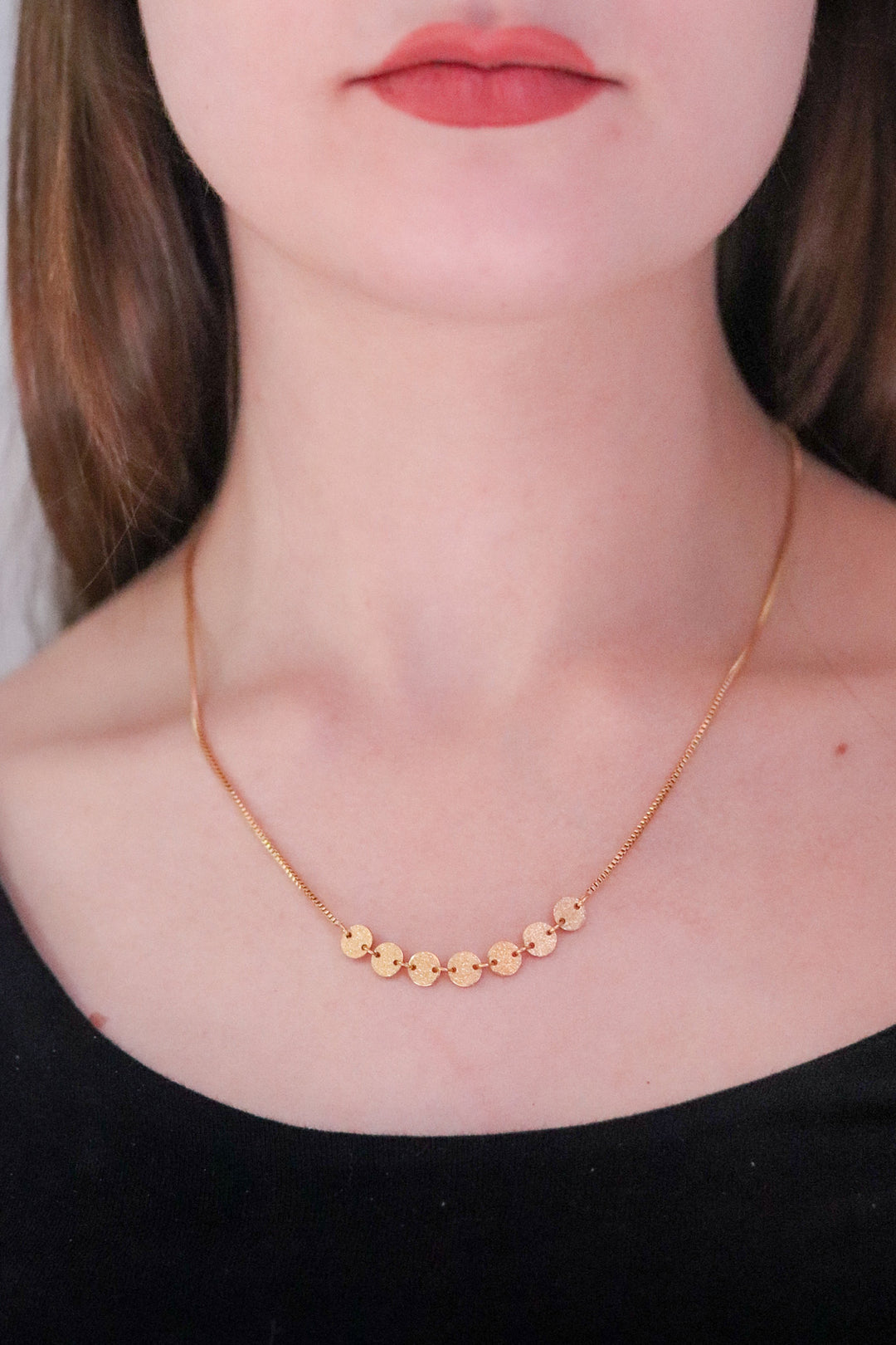 Gold Plated Necklace with Multiple Brushed Gold disks