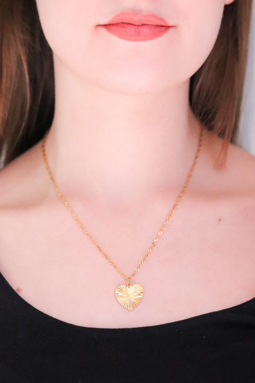 Gold Plated Necklace and Patterned Heart Pendant