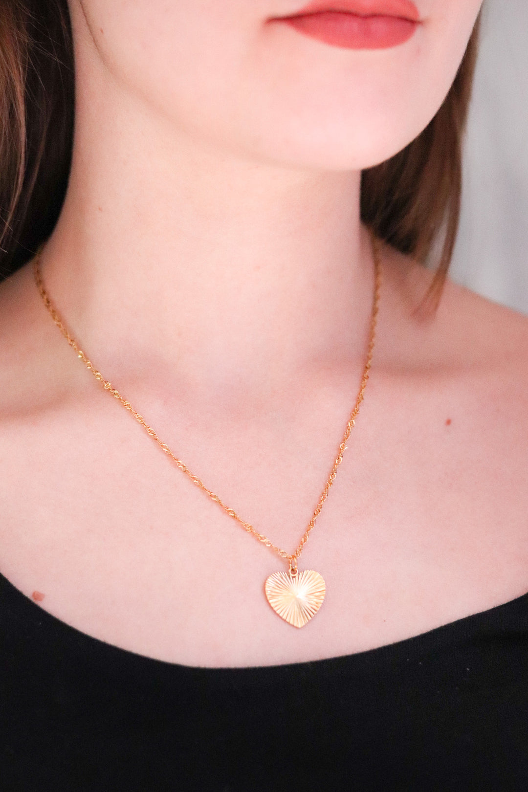 Gold Plated Necklace and Patterned Heart Pendant