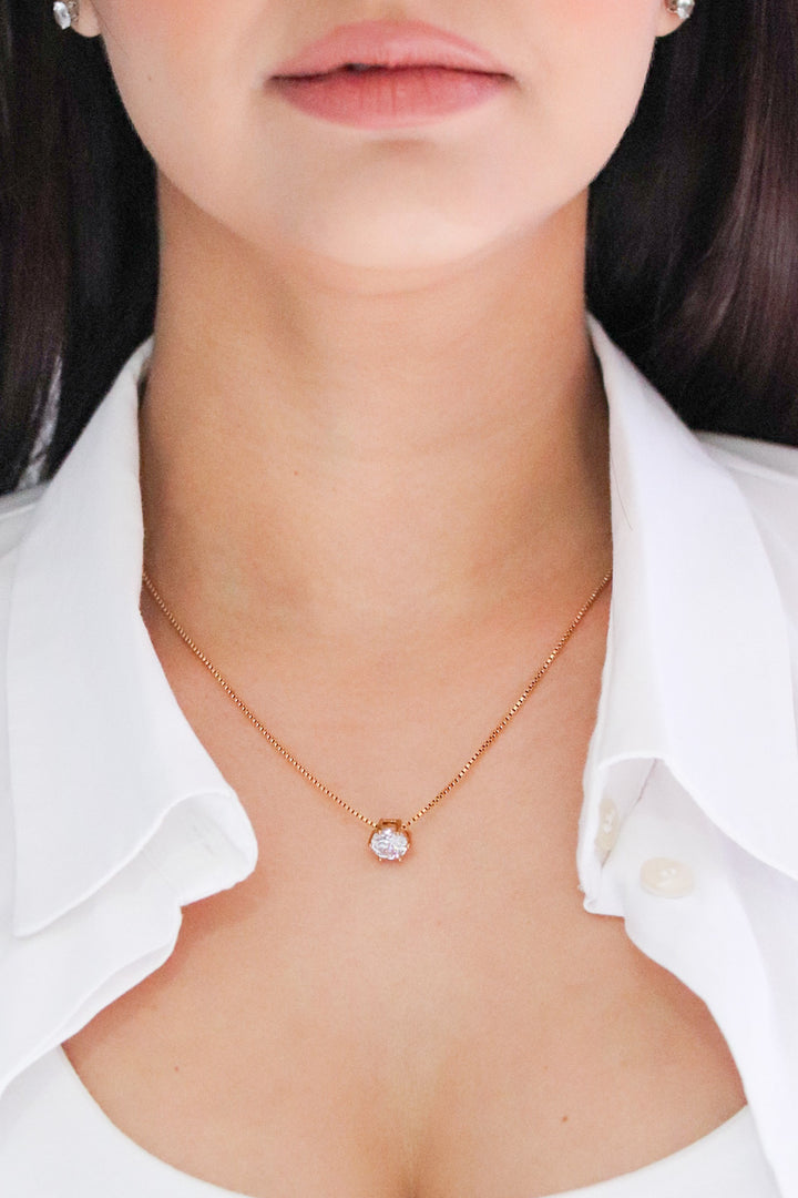 Gold Plated Necklace with Cubic Zirconia Pendant