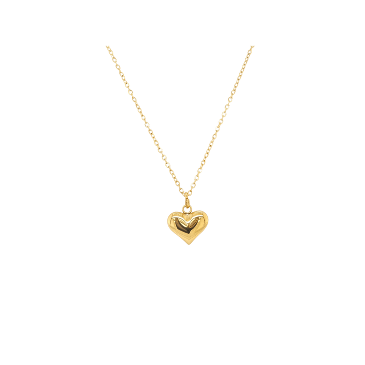 Gold Toned Necklace and Bulging Heart Pendant