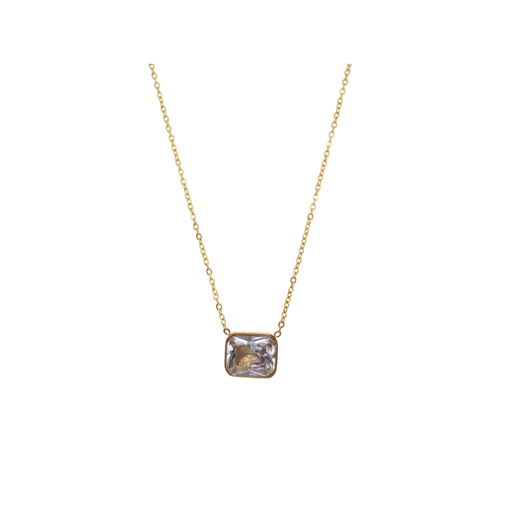 Gold Plated Necklace with Rectangular Cubic Zirconia Stone
