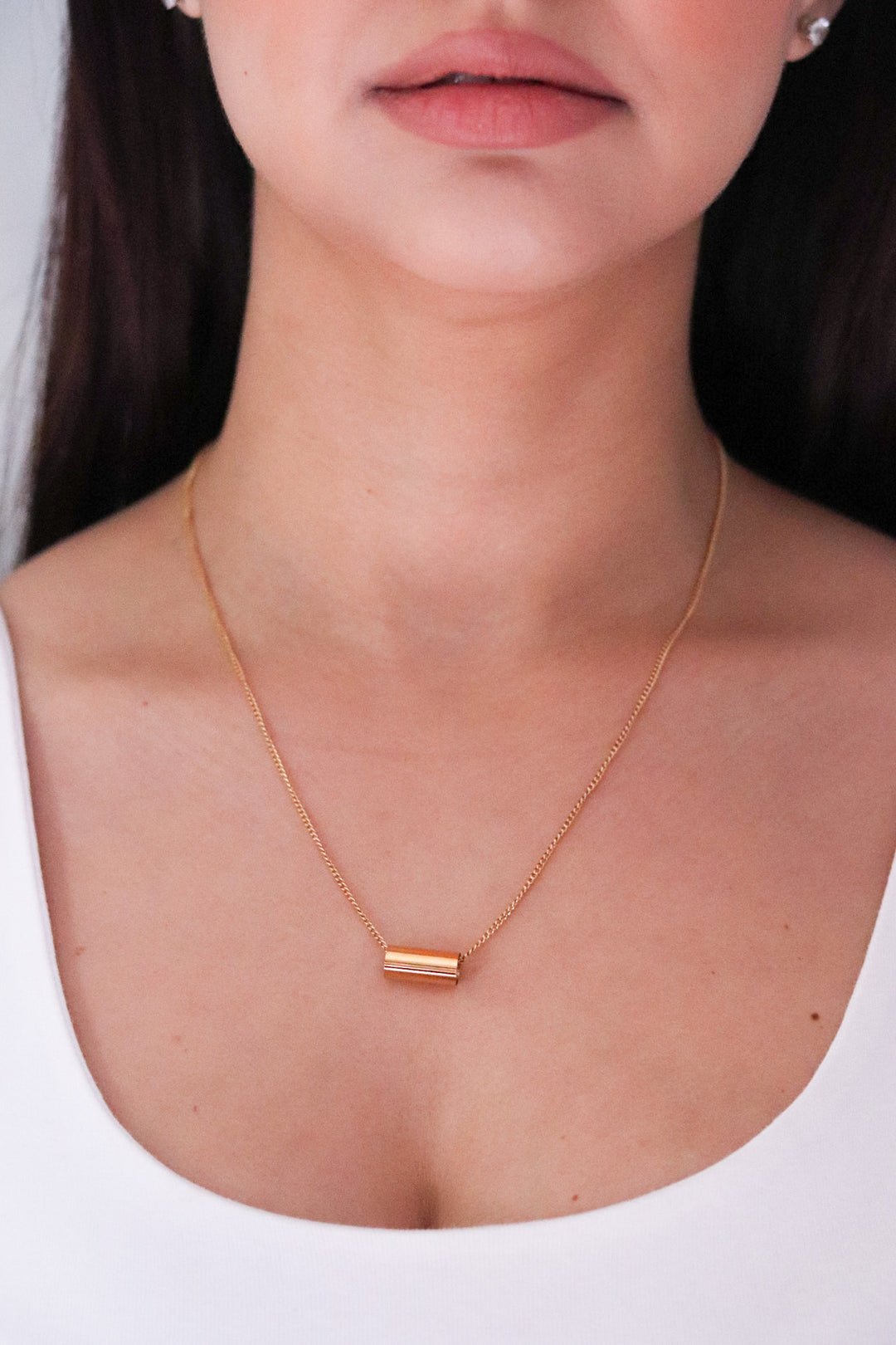 Gold Plated Necklace and Cylinder Pendant