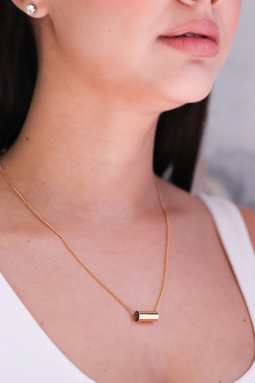 Gold Plated Necklace and Cylinder Pendant