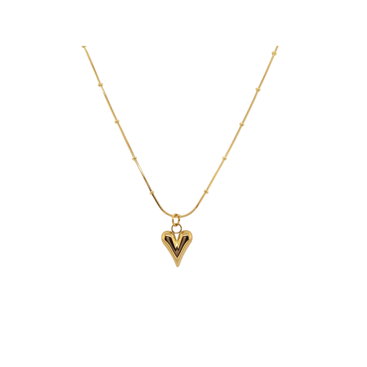 Gold Toned Snake Necklace and Pointy Heart Pendant