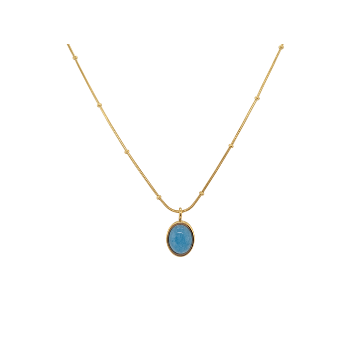 Gold Toned Snake Necklace with Blue Stone Pendant