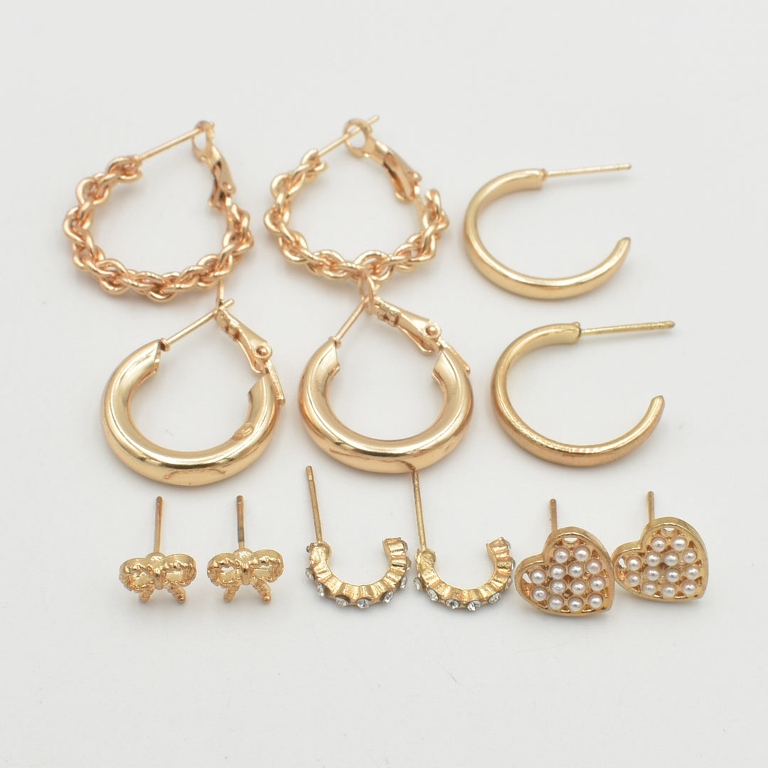 Gold Twisted Diamante Hoop 6-Pack Earrings