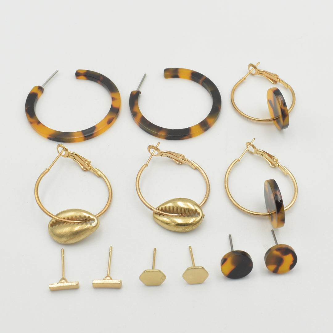 Gold Cowrie Hoop 6-Pack Earrings