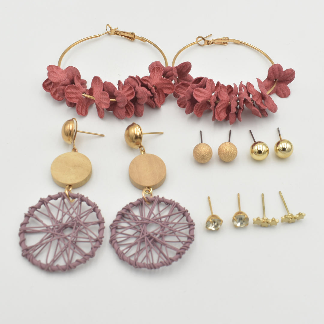 Gold Flower Daisy Hoop 6-Pack Earrings