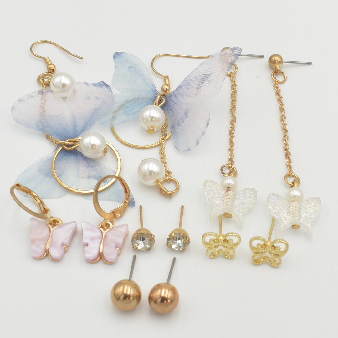 Gold Blue Butterfly 6-Pack Earrings