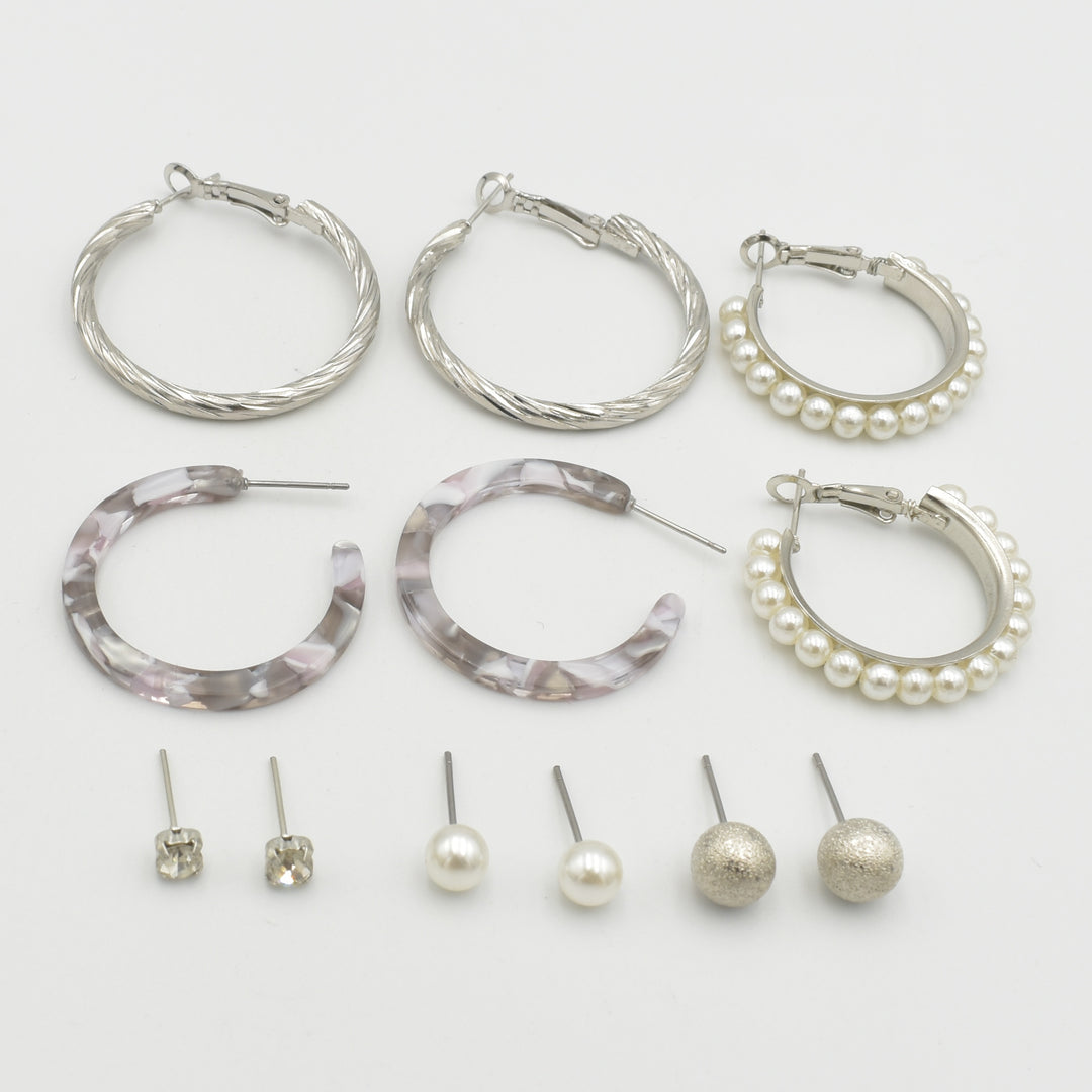 Silver Twisted Pearl 6-Pack Earrings
