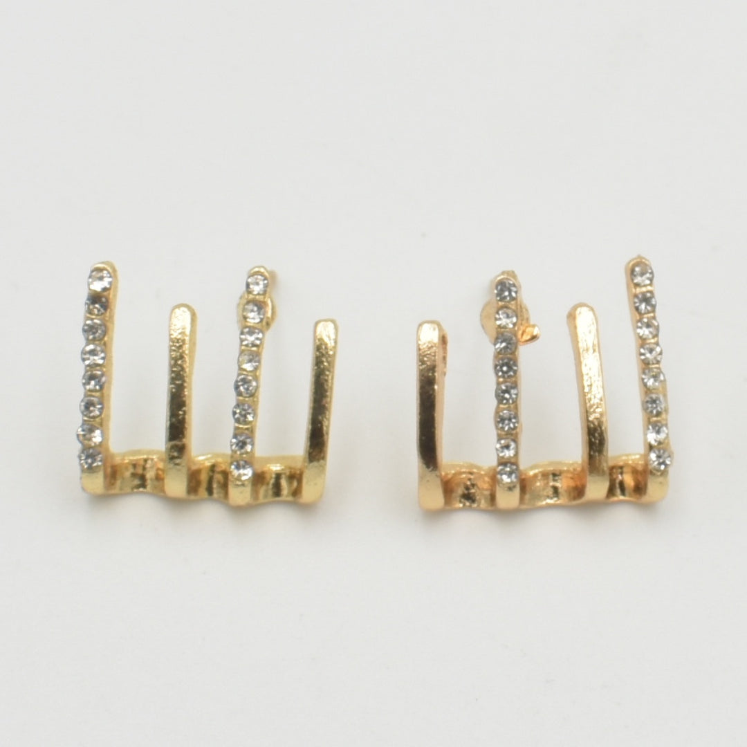 Gold Fork Diamante Stud Earrings