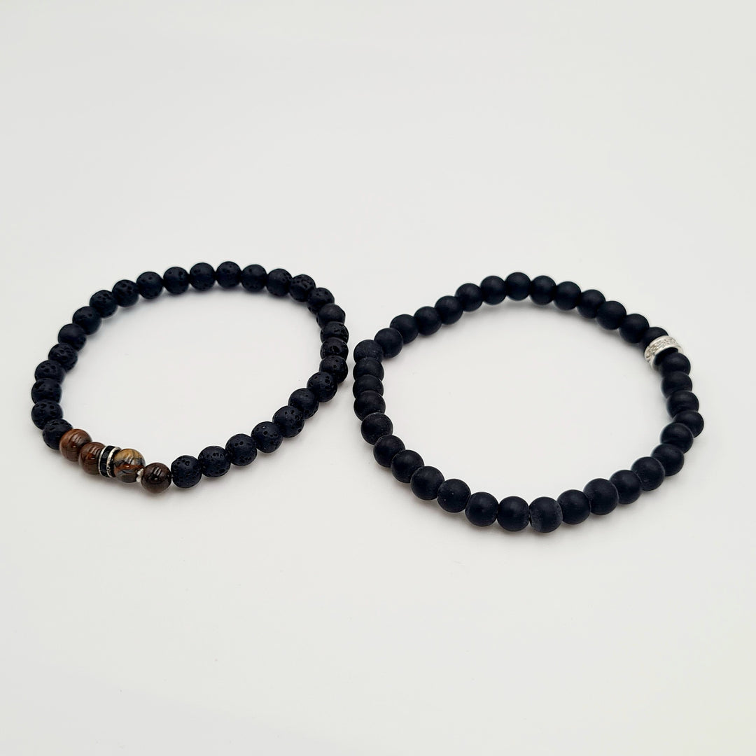 Black Beaded with Brown Bead 2-Pack Bracelets