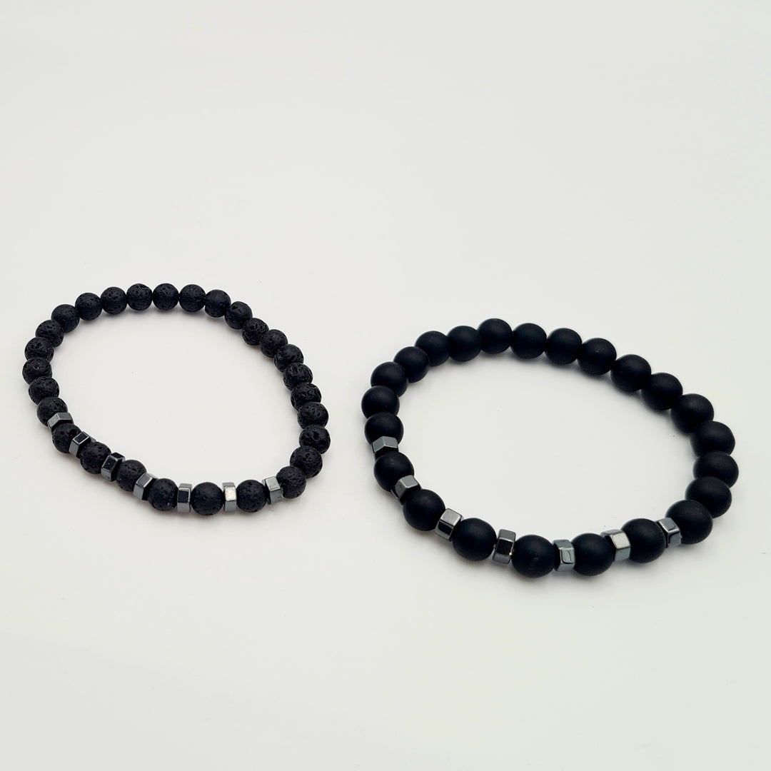 Black Charcoal Beaded 2-Pack Bracelets