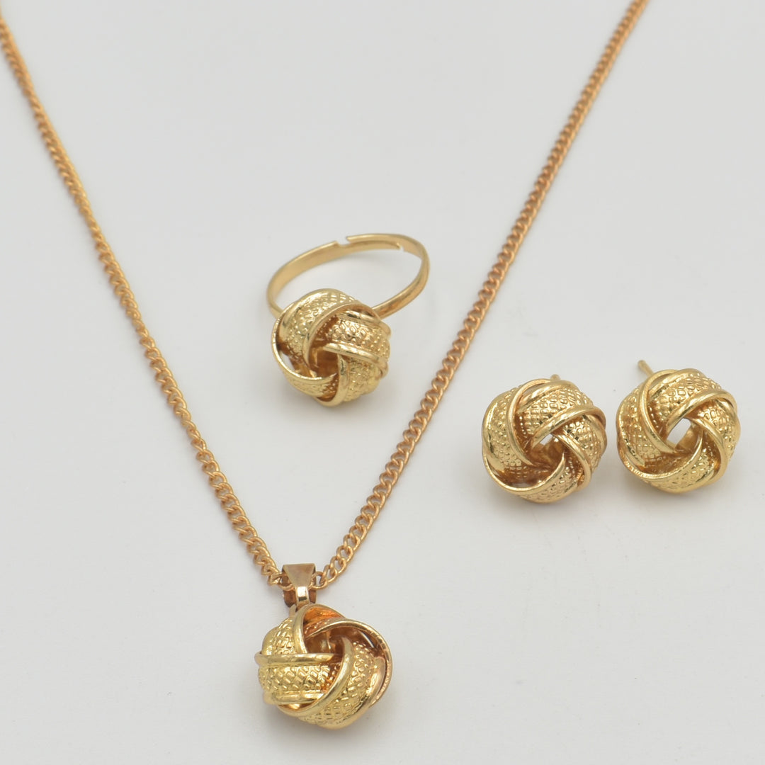 Gold Knotted Pendant Necklace Set
