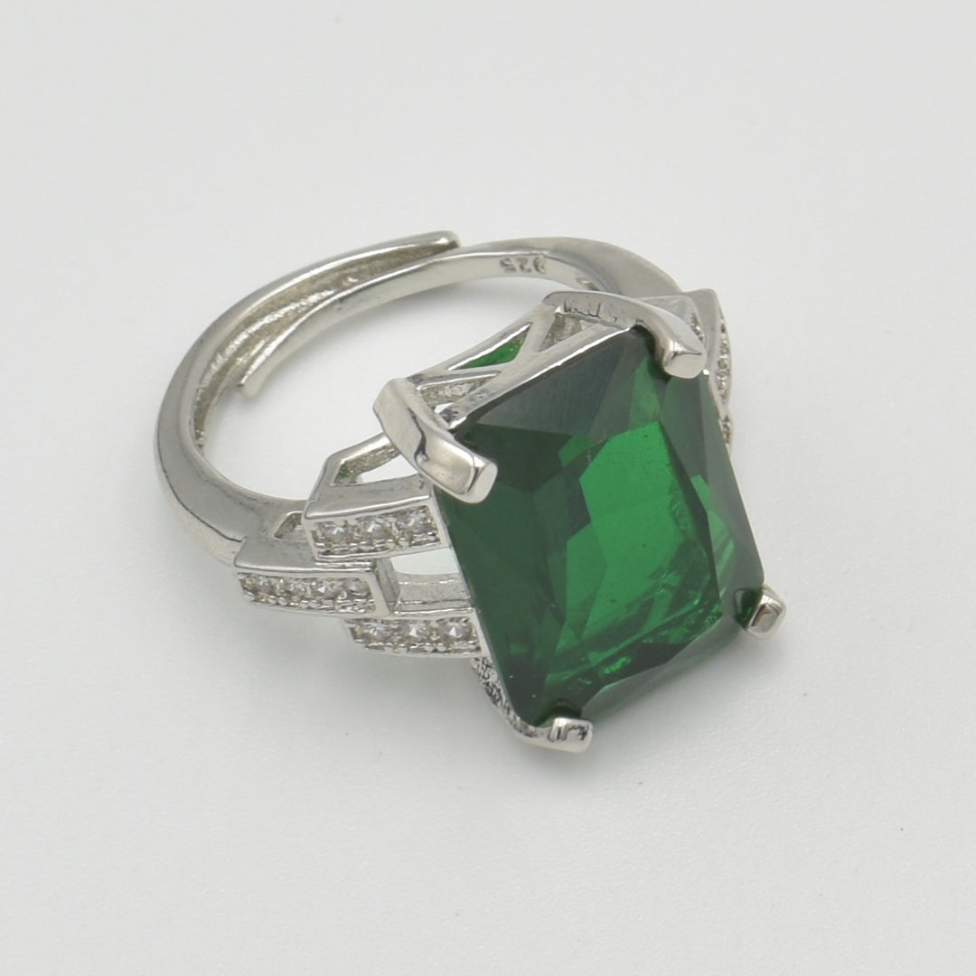 Silver Cubic Zirconia Emerald Asscher Ring