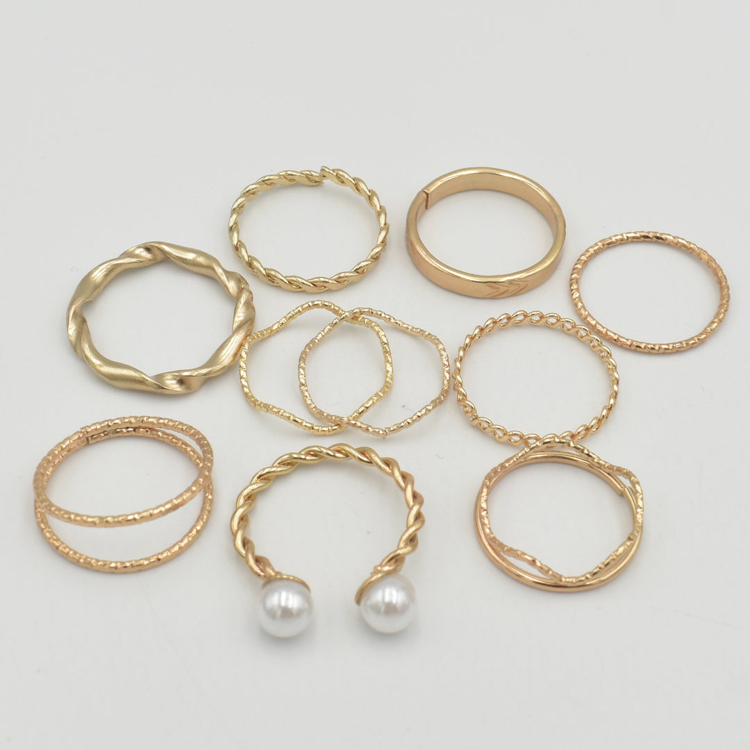 Gold Twisted Pearl  Adjustable Ring Pack