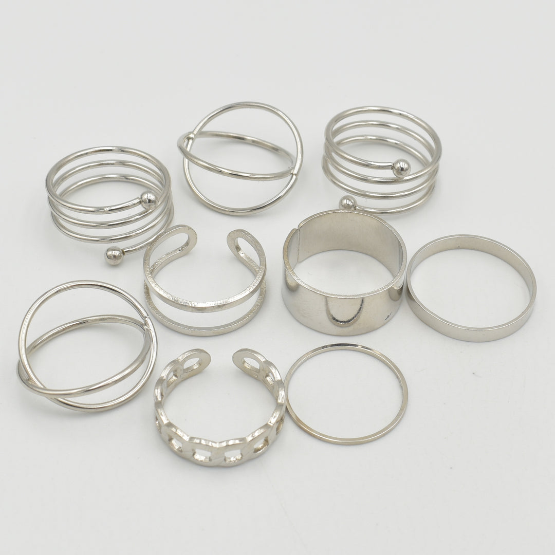 Silver Cross Band 9-Pack Rings