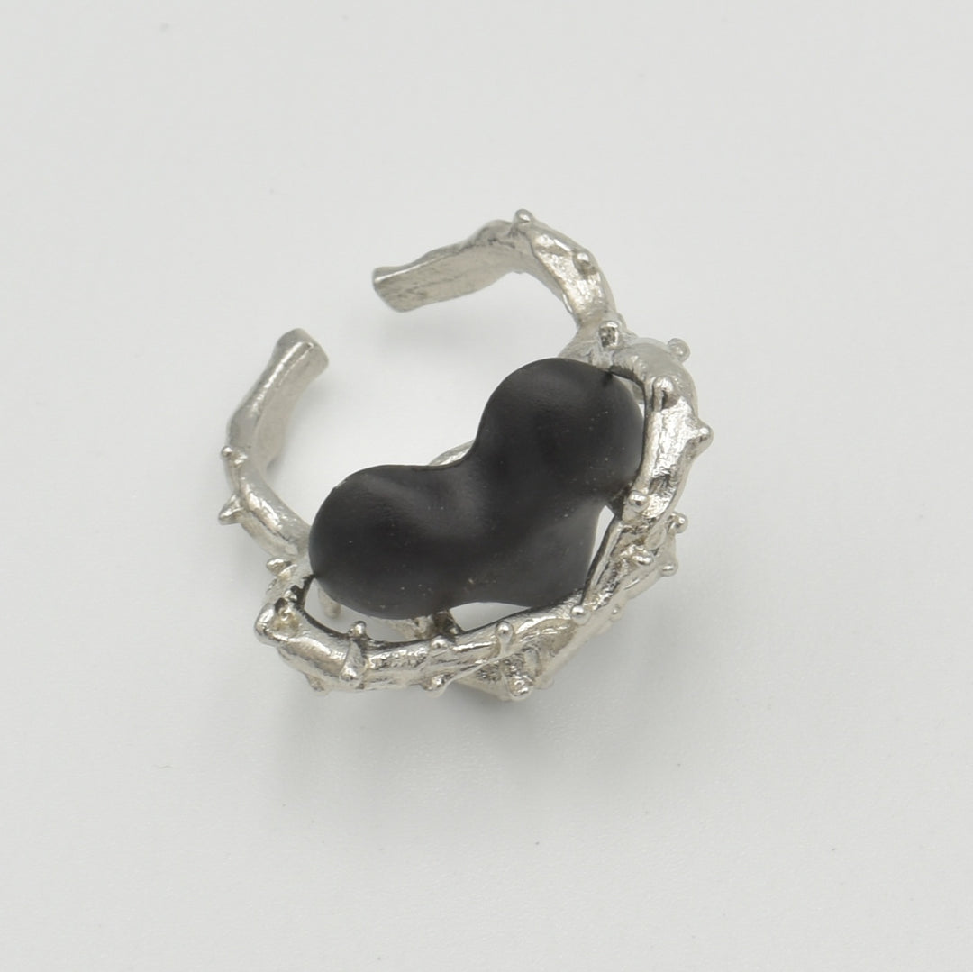 Silver Coated Black Heart Ring
