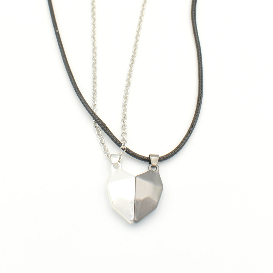 Silver & Black Magnetic Heart Necklace Set