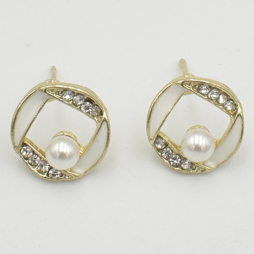 Gold Circle Diamante Stud Earrings