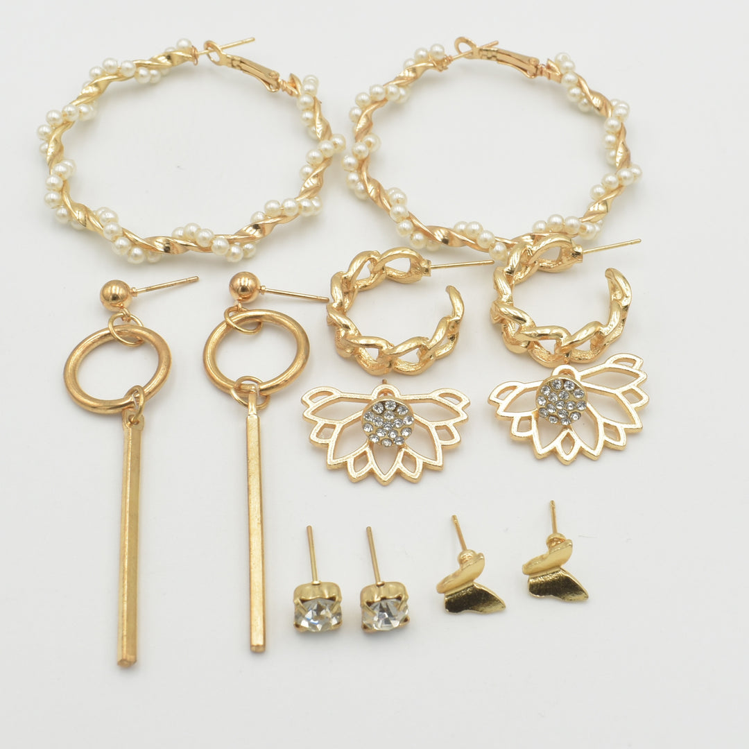 Gold Fine Stick Drop 6-Pack Earrings