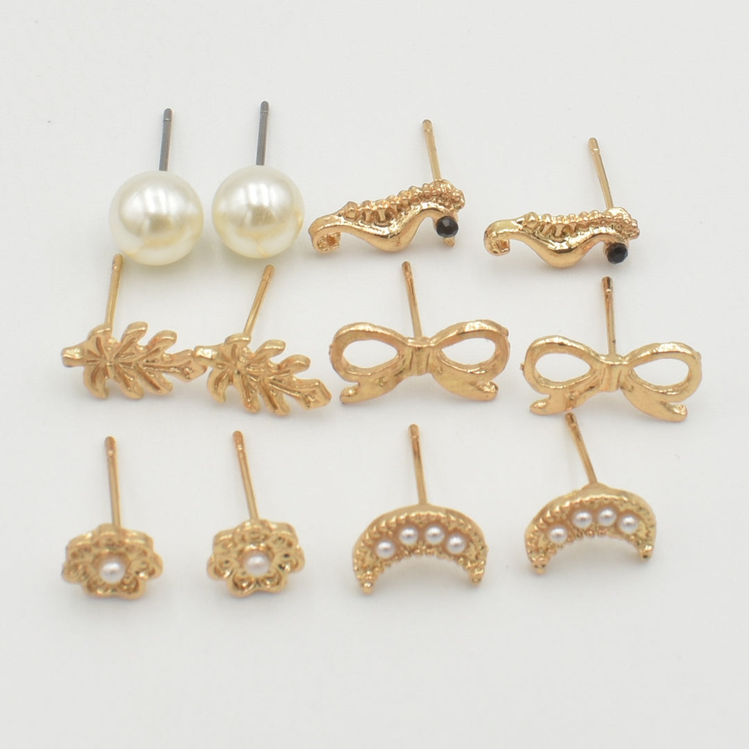 Gold Bow Stud 6-Pack Earrings