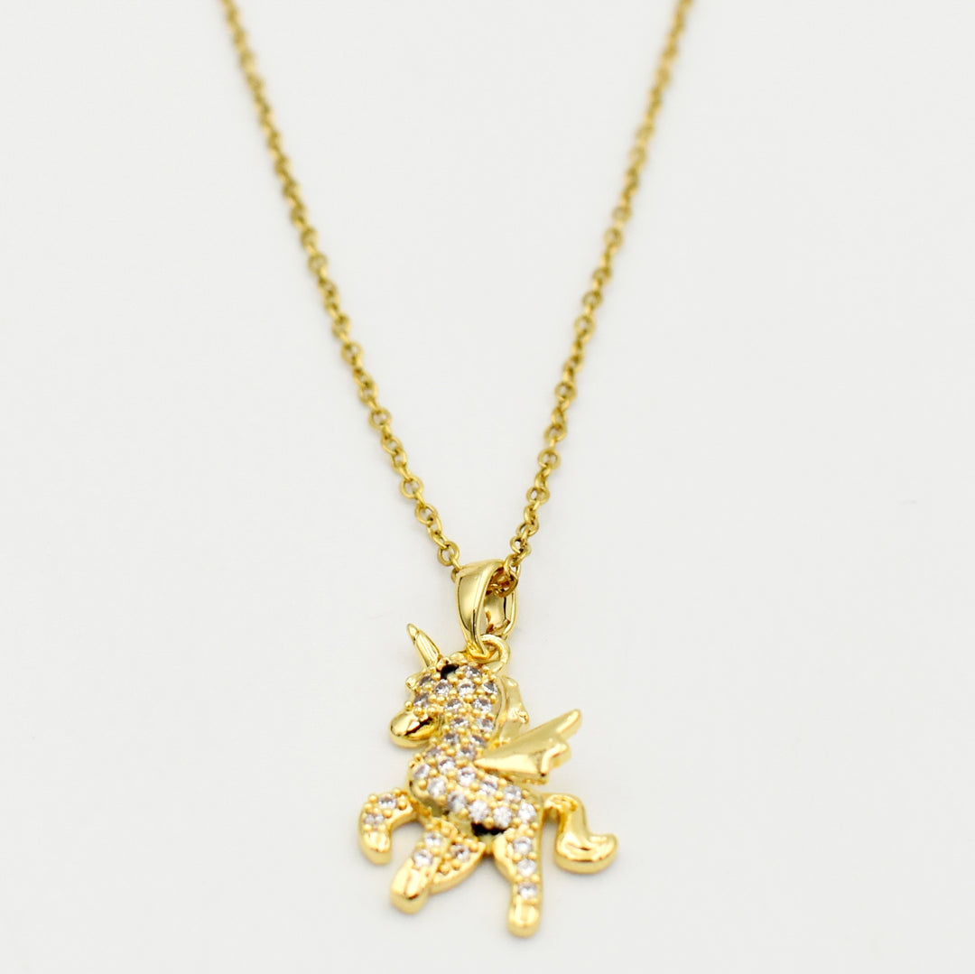 Gold Unicorn Diamante Necklace