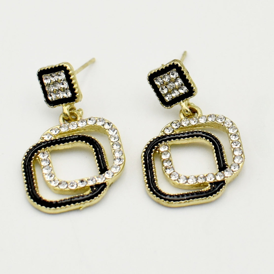Gold and Black Diamante Drop Earrings