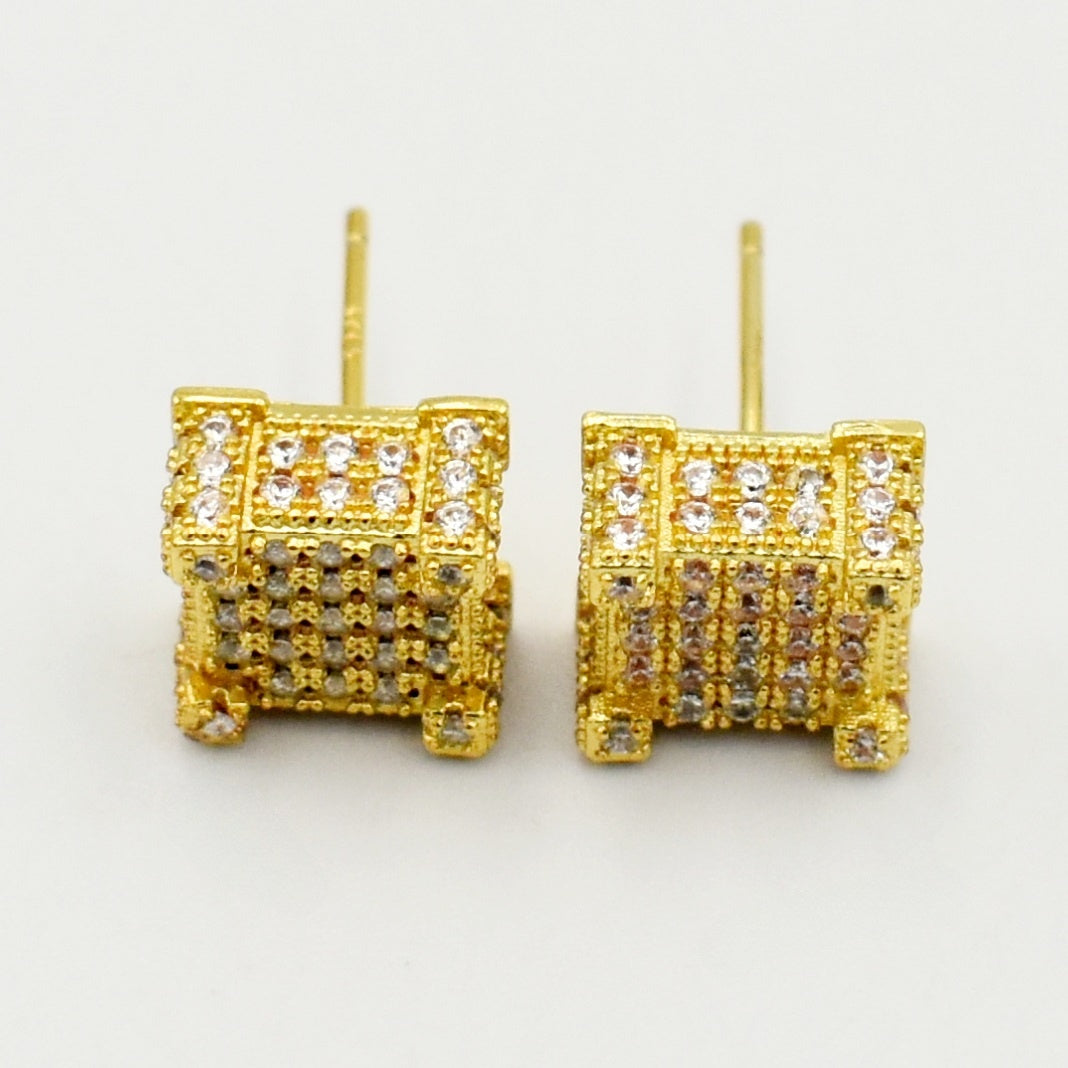 Gold Square Diamante Stud Earrings