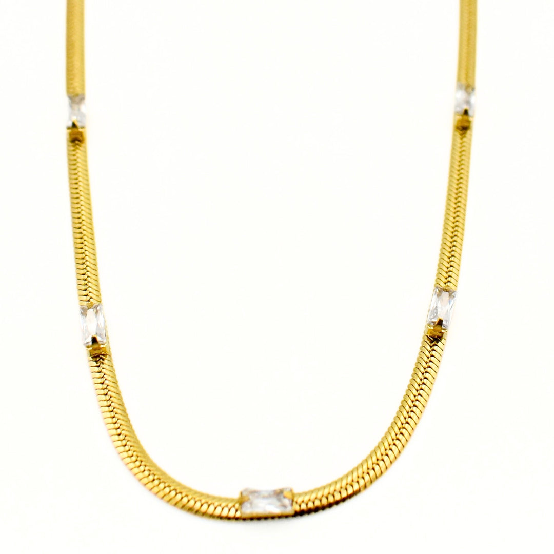Gold Plated Snake with Baguette Cubic Necklace