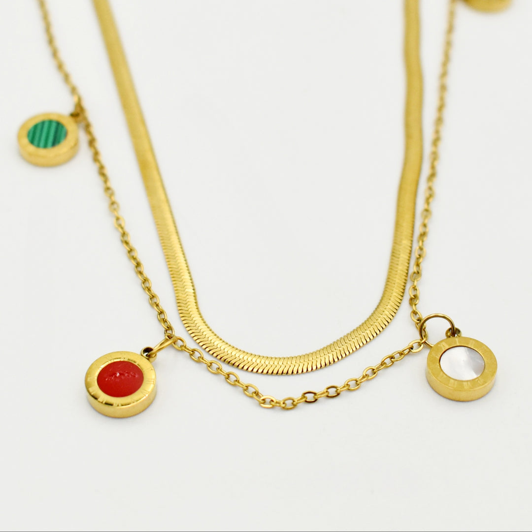 Gold Multicoloured Layered Snake Chain Necklace